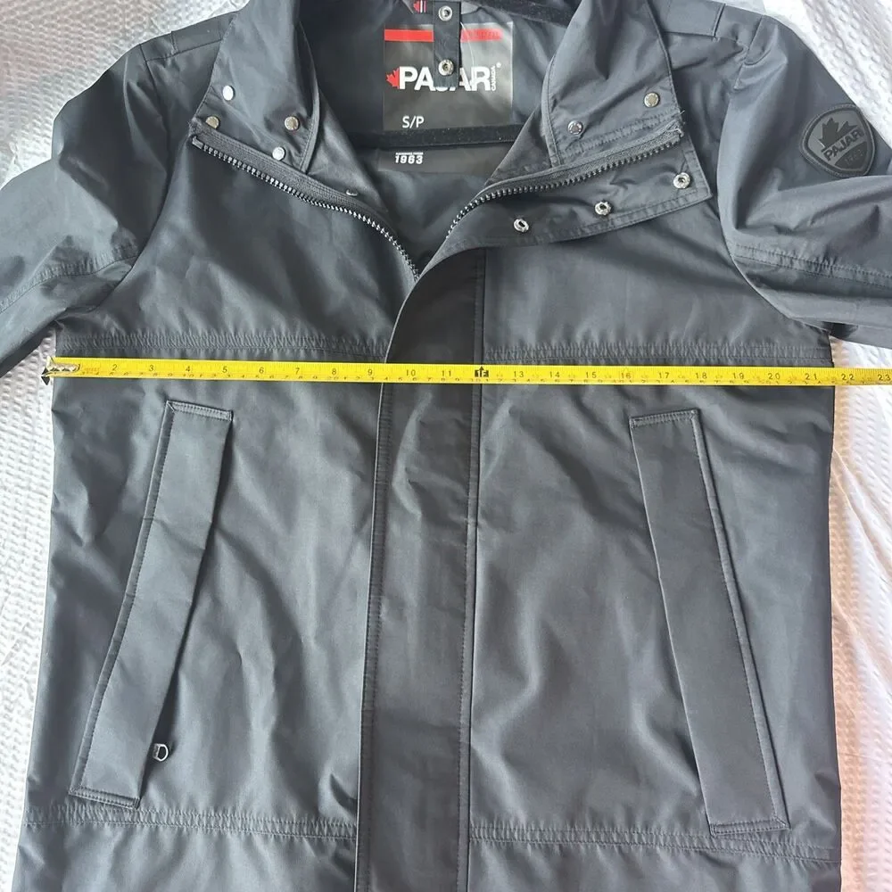 Pajar Men's Gray Parka Jacket S Full Zip Snap Stand-Up Collar Pockets Mid-Length